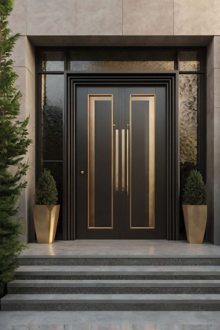 Arched top double entry doors in matte black