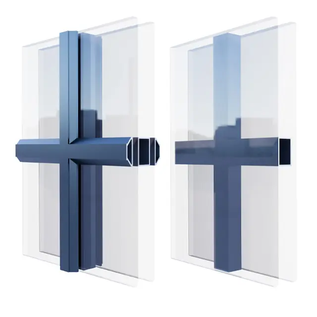 Diagram of grilles sealed between two panes of glass.